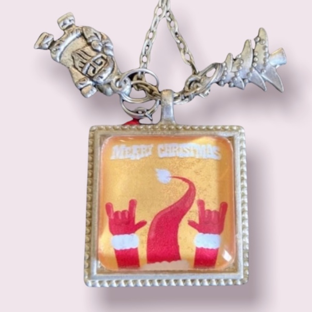 Merry Christmas Rock N Roll Santa Necklace
